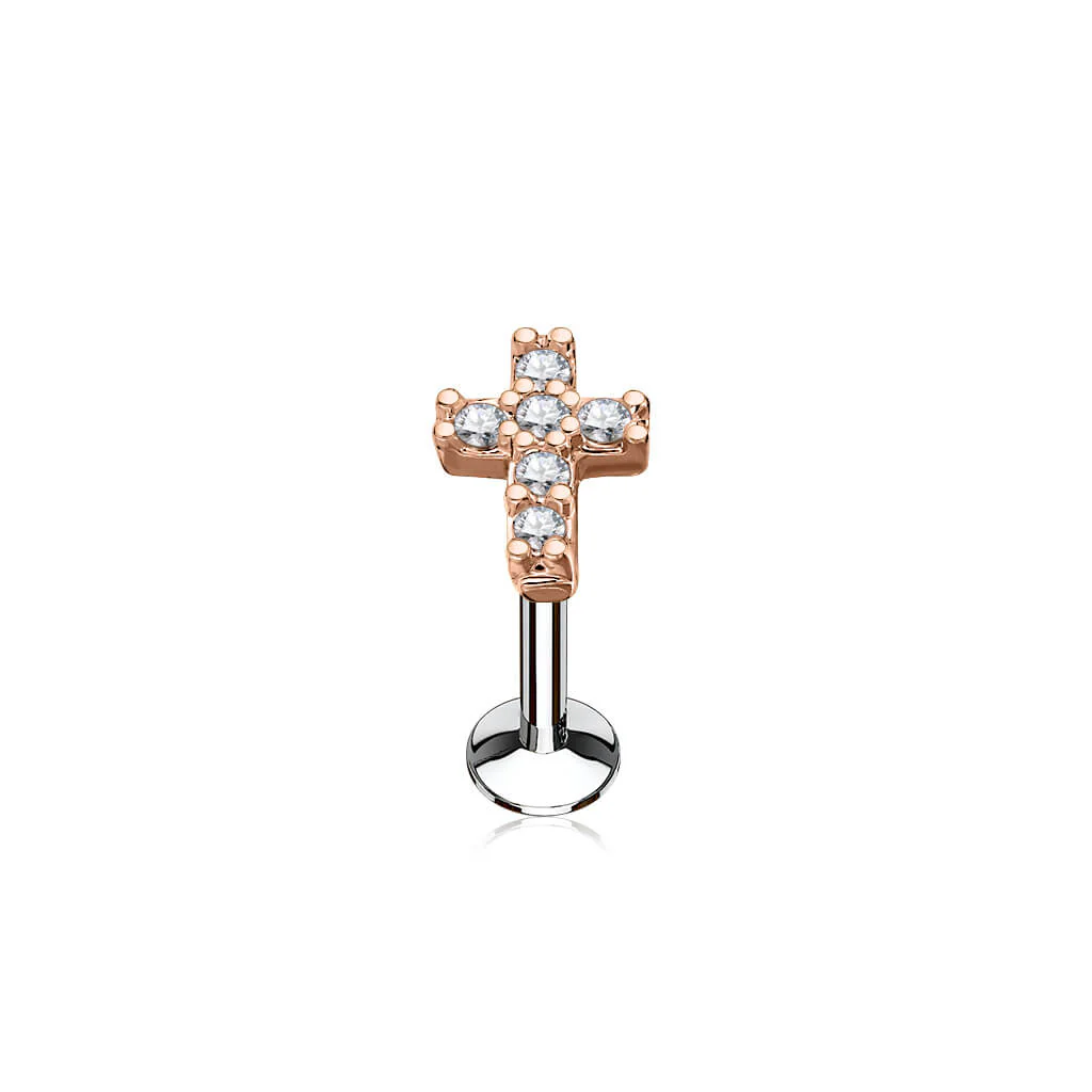 Labret krzyż cyrkonia gwint wewnętrzny - Image 4