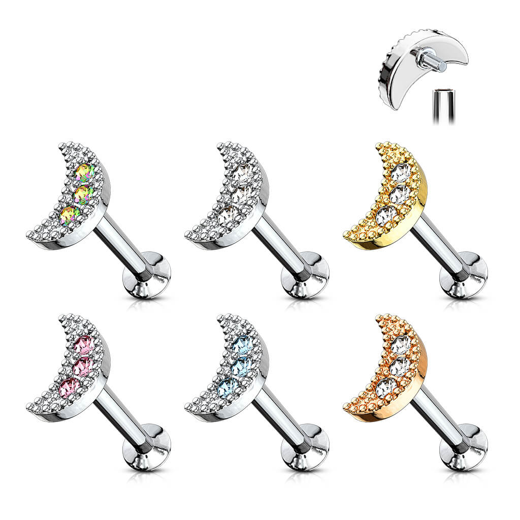 Labret cyrkonia księżyc gwint wewnętrzny - Image 3