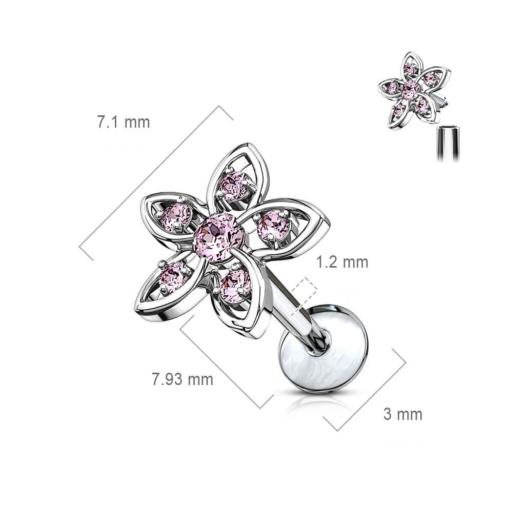 Labret kwiatek cyrkonia gwint wewnętrzny - Image 2