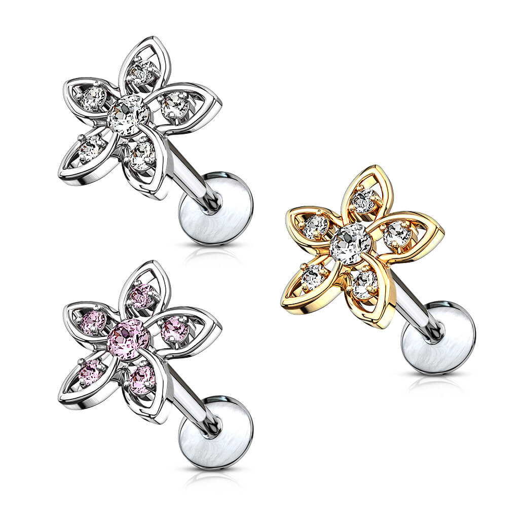 Labret kwiatek cyrkonia gwint wewnętrzny - Image 3