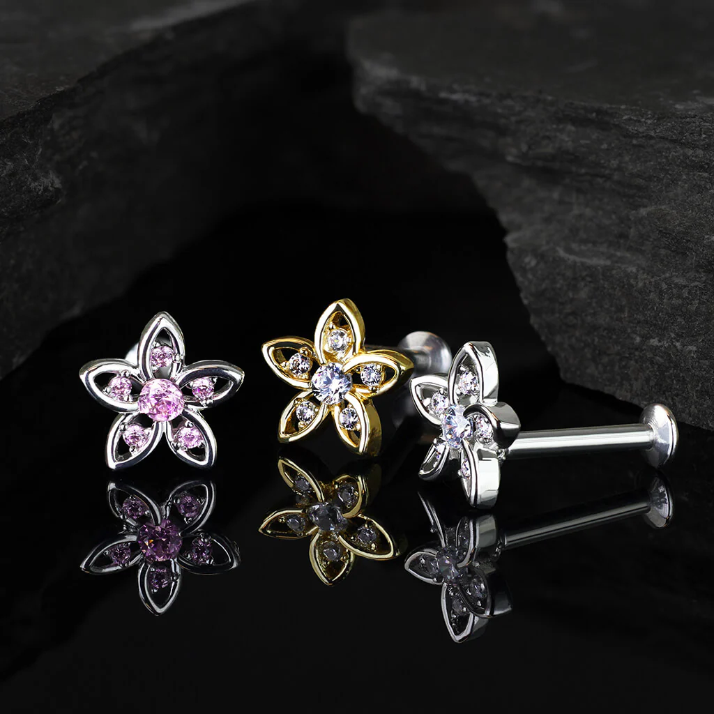 Labret kwiatek cyrkonia gwint wewnętrzny - Image 5