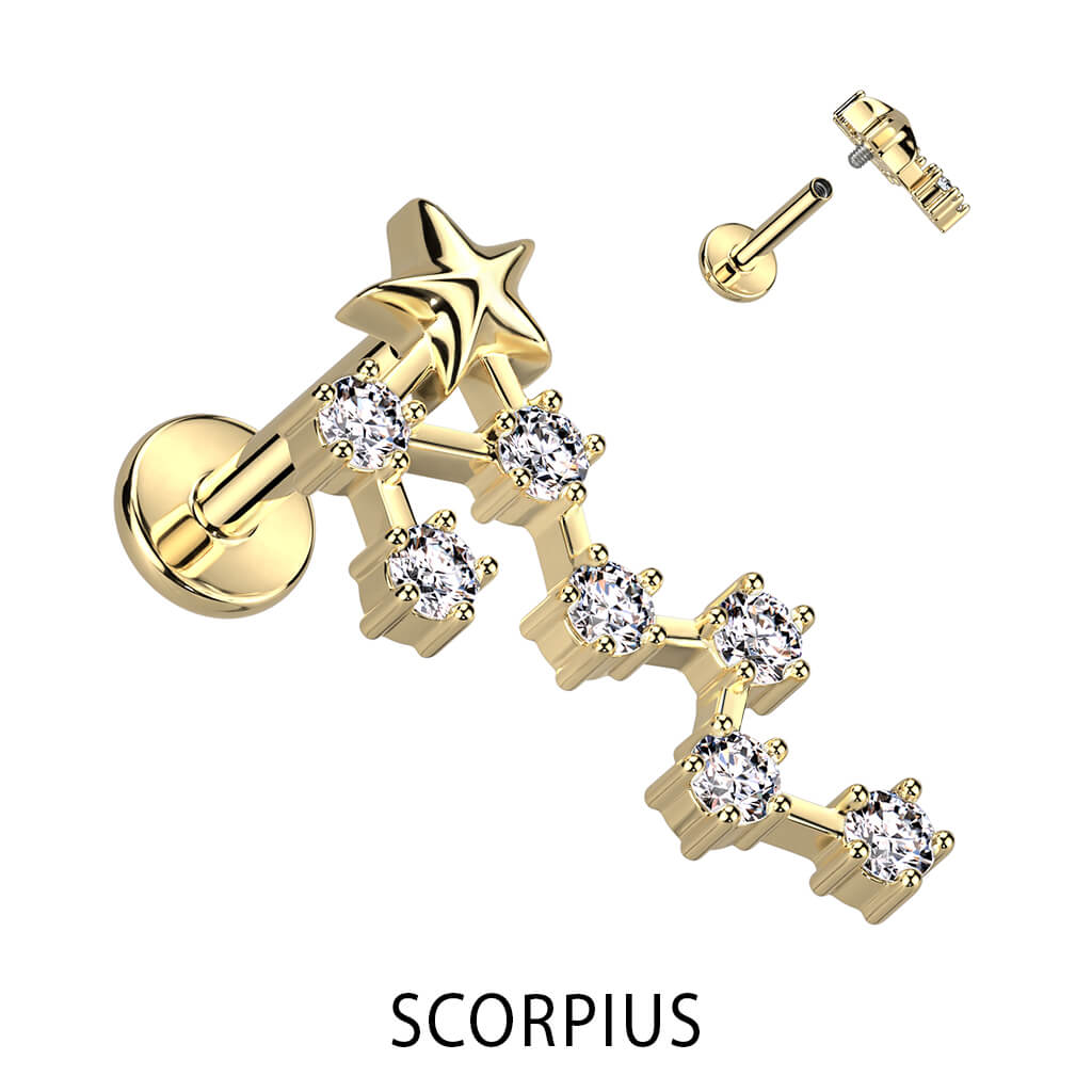 Labret znak zodiaku cyrkonia pozłacany gwint wewnętrzny - Image 10