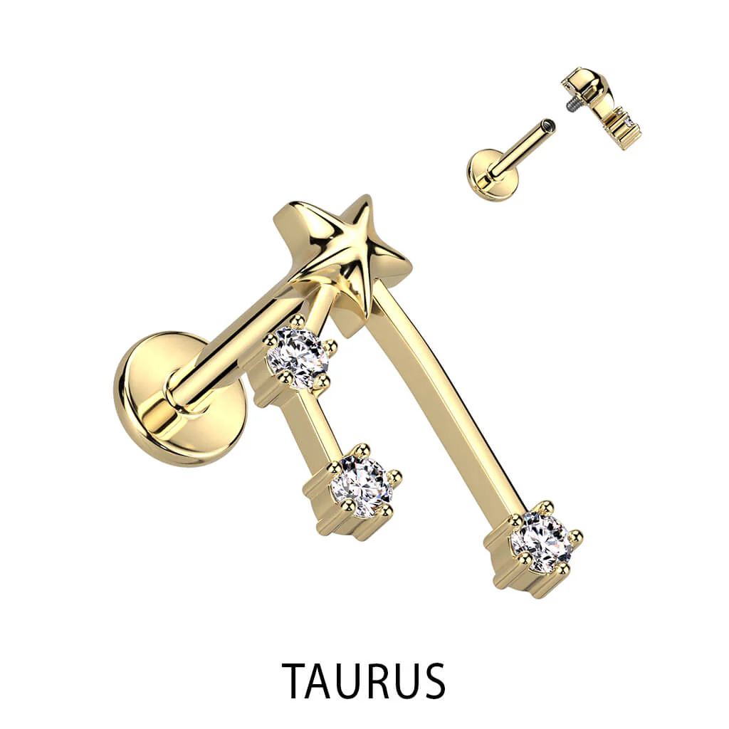 Labret znak zodiaku cyrkonia pozłacany gwint wewnętrzny - Image 11