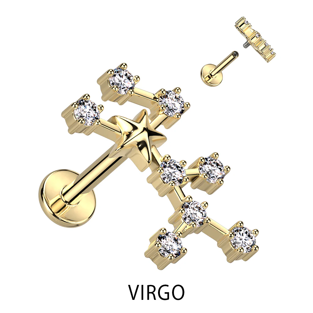 Labret znak zodiaku cyrkonia pozłacany gwint wewnętrzny - Image 13