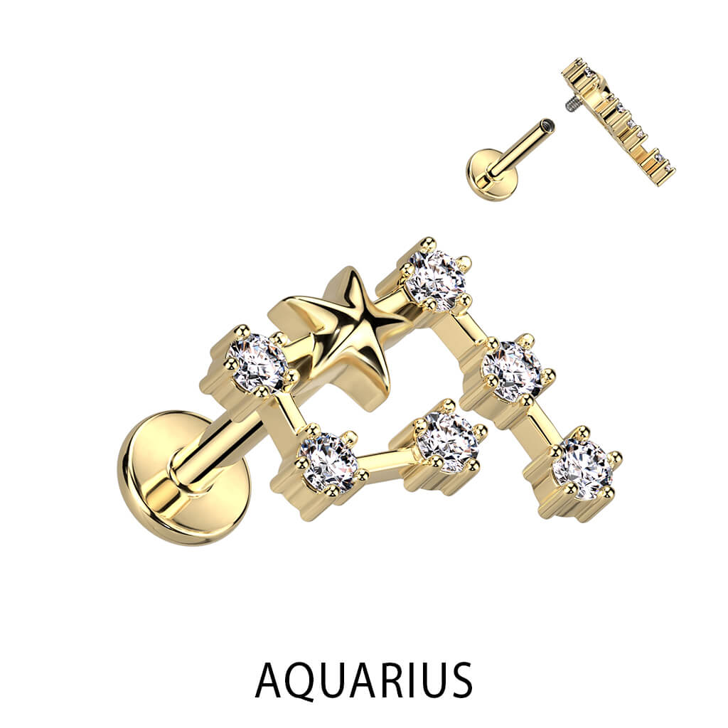 Labret znak zodiaku cyrkonia pozłacany gwint wewnętrzny - Image 2