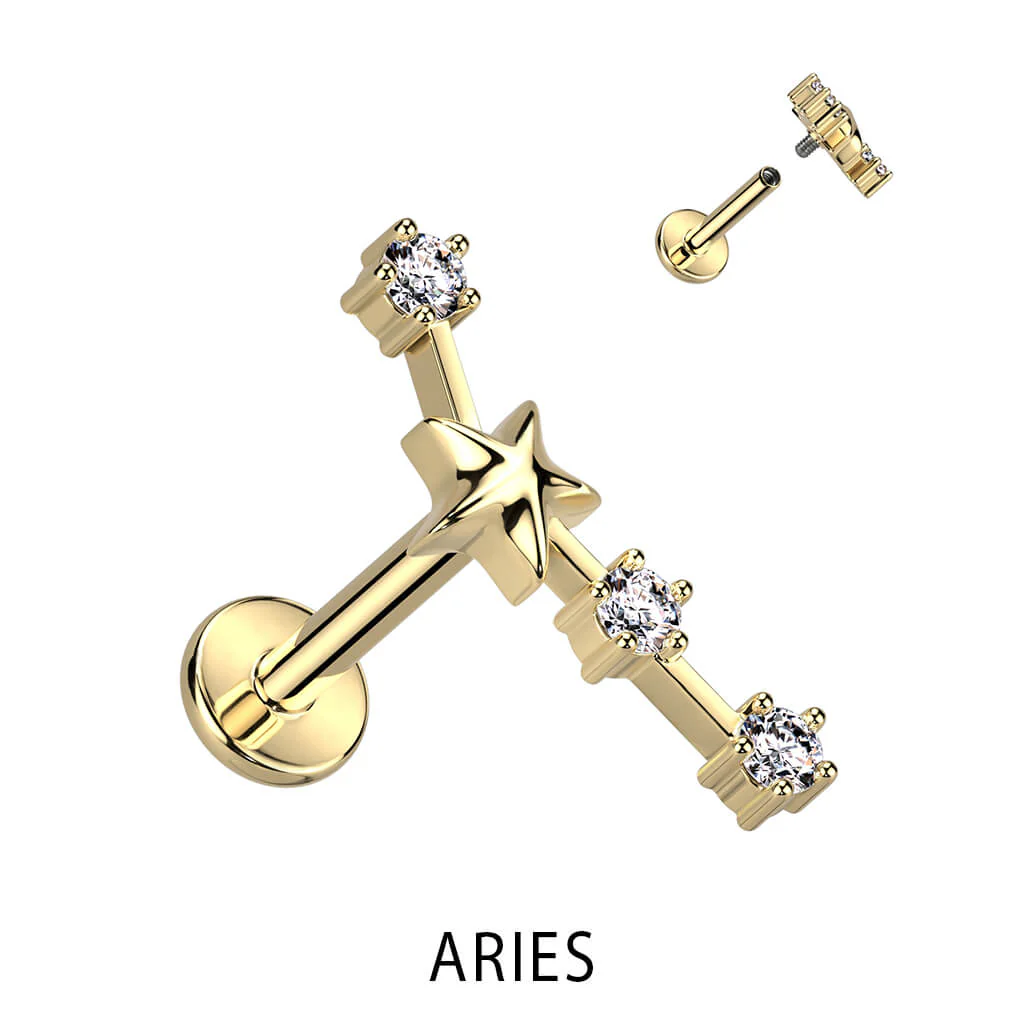 Labret znak zodiaku cyrkonia pozłacany gwint wewnętrzny - Image 3