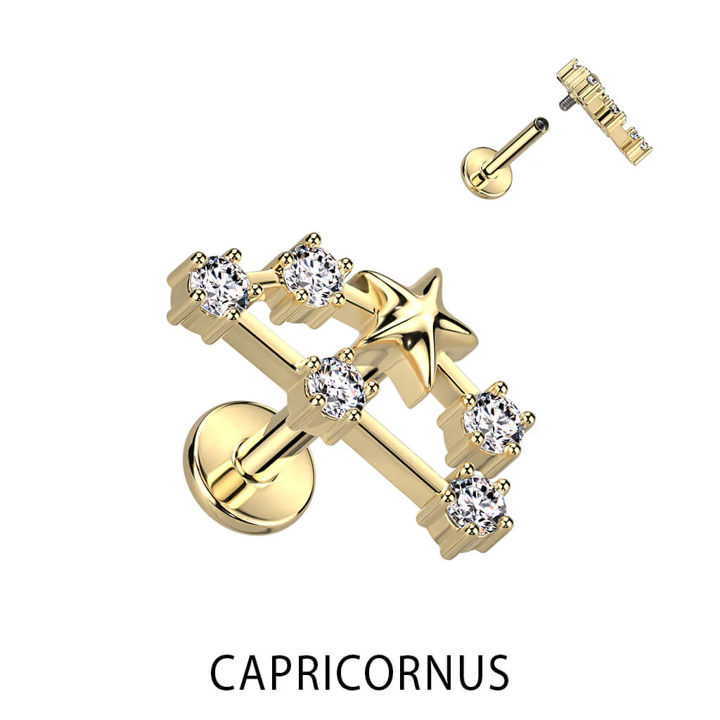 Labret znak zodiaku cyrkonia pozłacany gwint wewnętrzny - Image 4