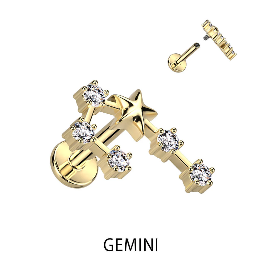 Labret znak zodiaku cyrkonia pozłacany gwint wewnętrzny - Image 5