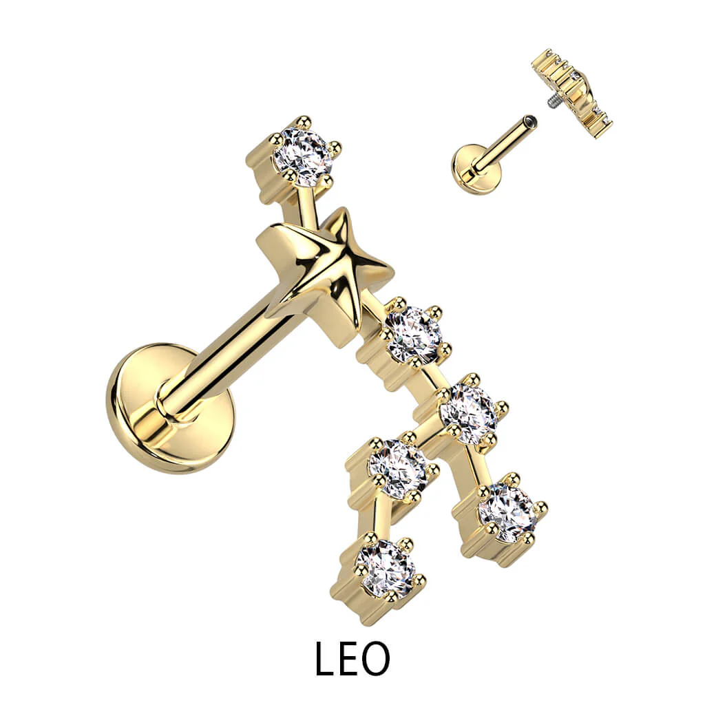 Labret znak zodiaku cyrkonia pozłacany gwint wewnętrzny - Image 6