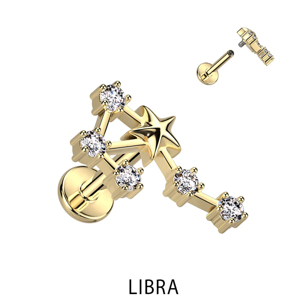 Labret znak zodiaku cyrkonia pozłacany gwint wewnętrzny - Image 7