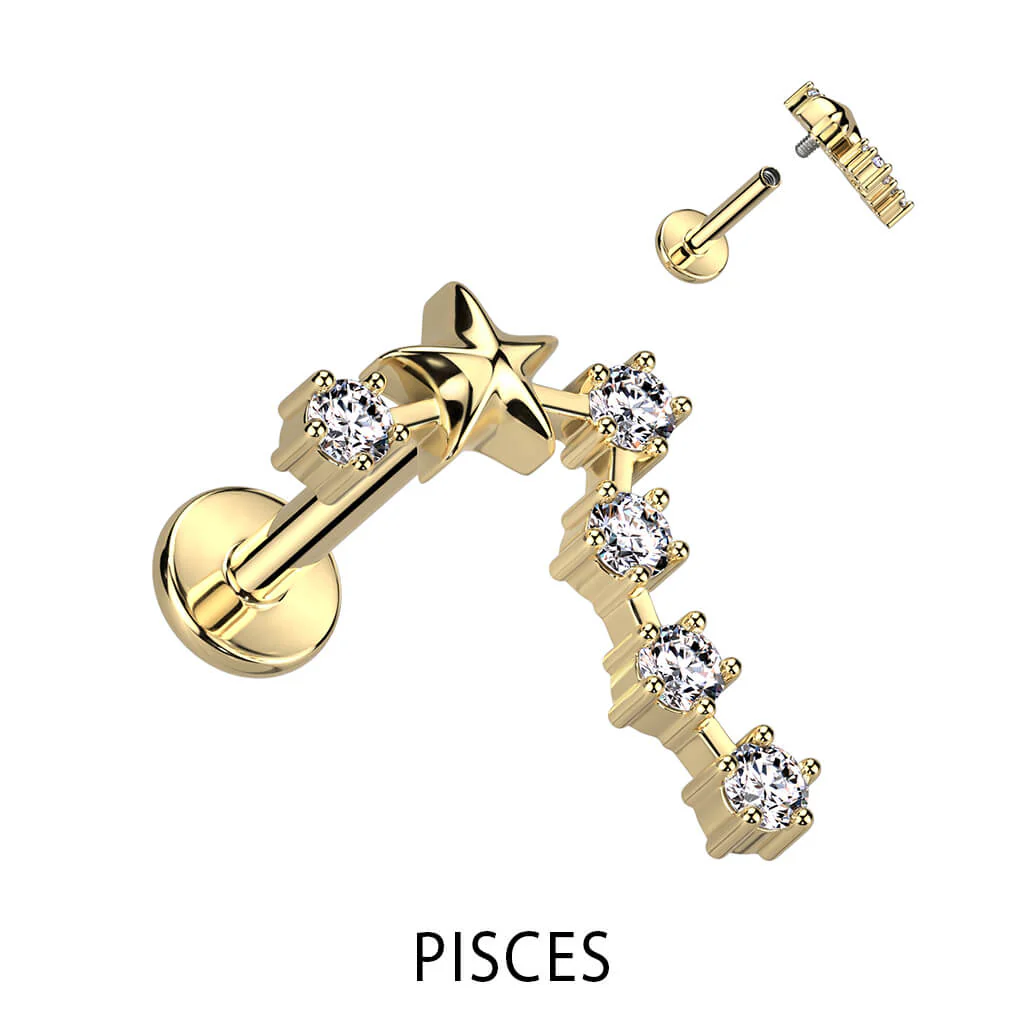 Labret znak zodiaku cyrkonia pozłacany gwint wewnętrzny - Image 8