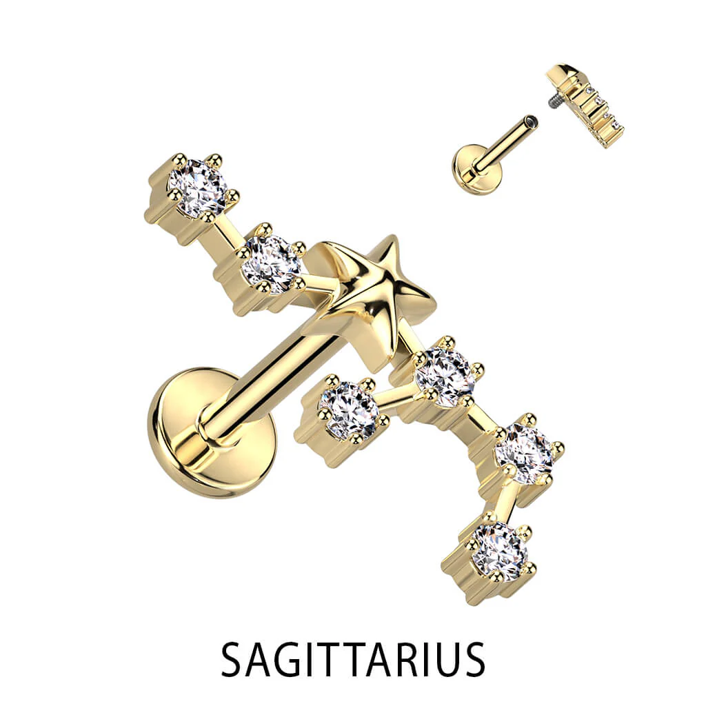 Labret znak zodiaku cyrkonia pozłacany gwint wewnętrzny - Image 9