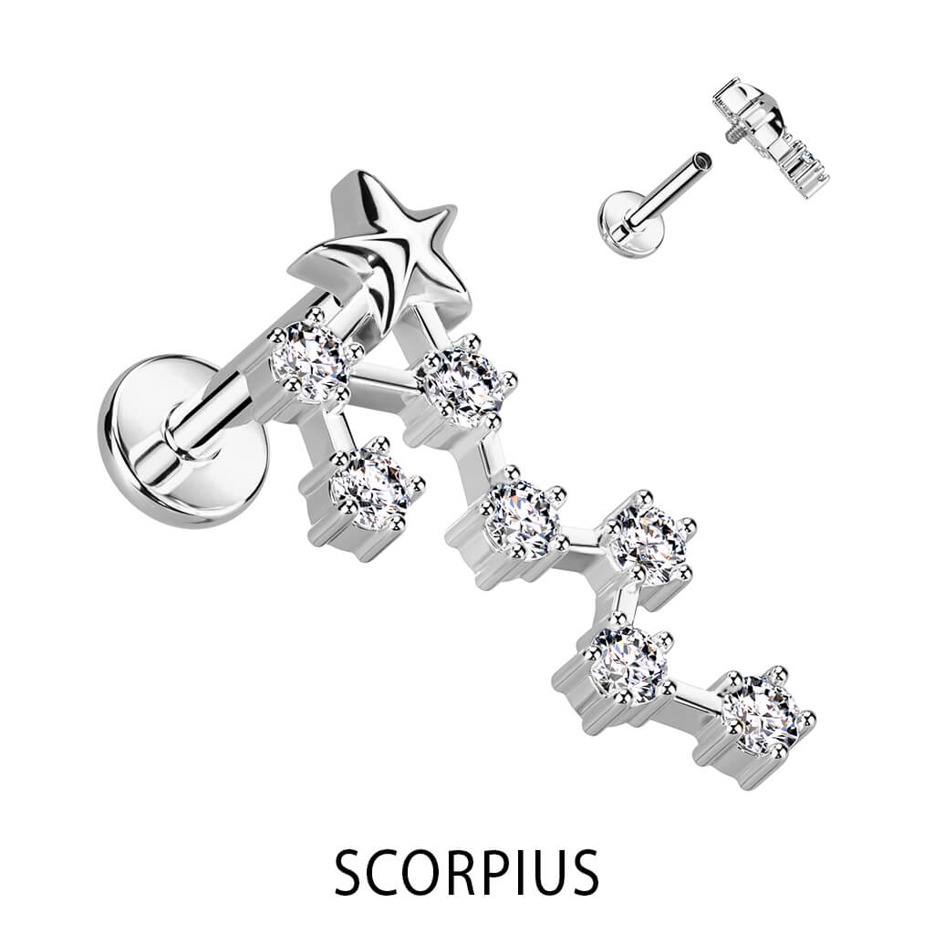 Labret znak zodiaku cyrkonia srebrny gwint wewnętrzny - Image 10