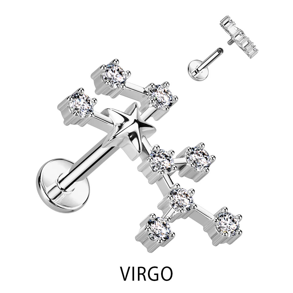 Labret znak zodiaku cyrkonia srebrny gwint wewnętrzny - Image 12