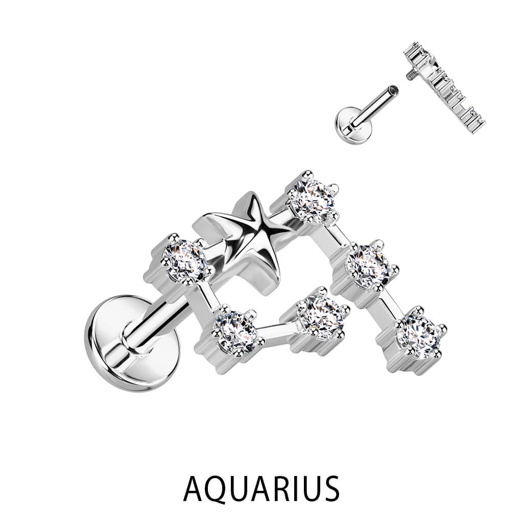 Labret znak zodiaku cyrkonia srebrny gwint wewnętrzny - Image 2