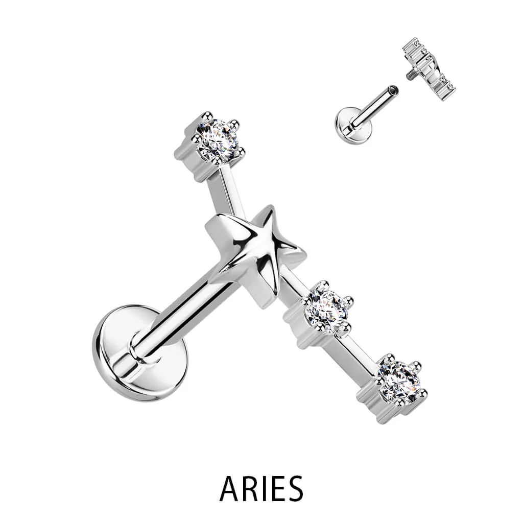 Labret znak zodiaku cyrkonia srebrny gwint wewnętrzny - Image 3