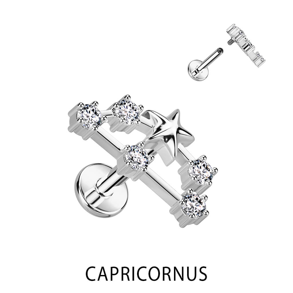 Labret znak zodiaku cyrkonia srebrny gwint wewnętrzny - Image 4
