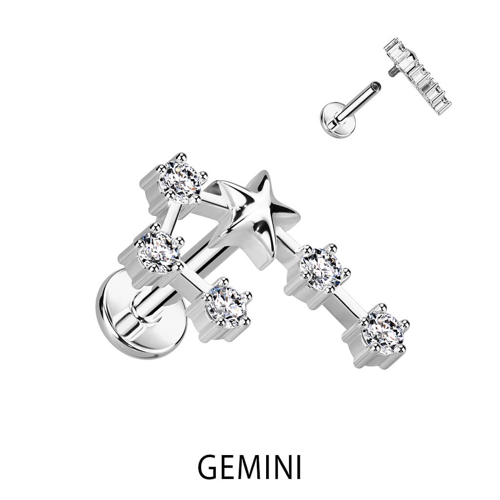 Labret znak zodiaku cyrkonia srebrny gwint wewnętrzny - Image 5