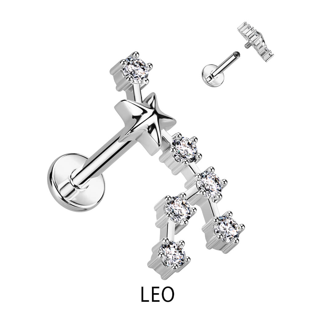 Labret znak zodiaku cyrkonia srebrny gwint wewnętrzny - Image 6