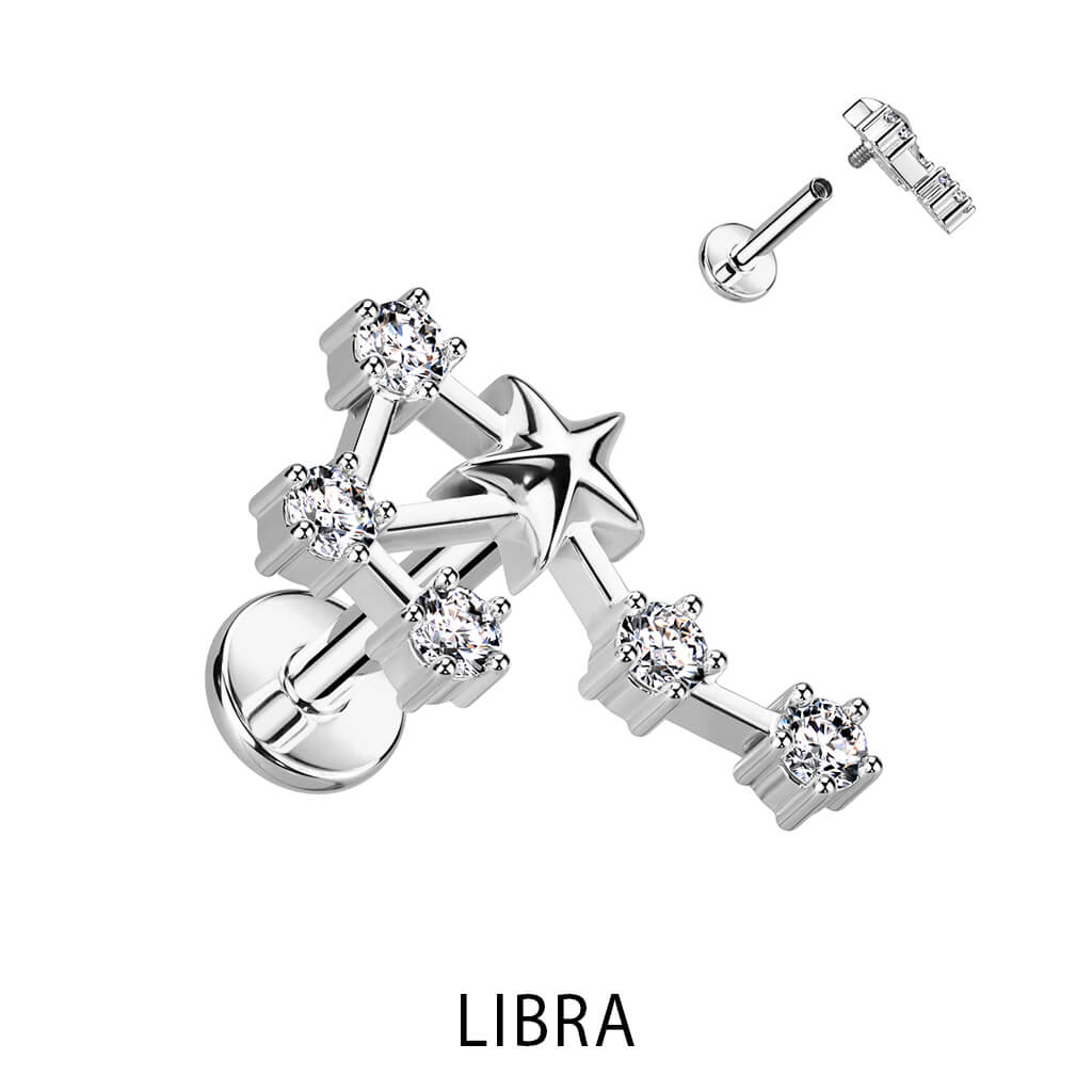 Labret znak zodiaku cyrkonia srebrny gwint wewnętrzny - Image 7