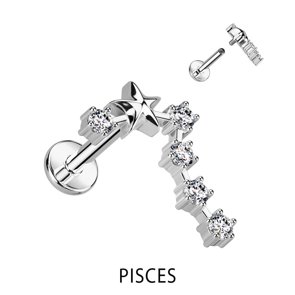 Labret znak zodiaku cyrkonia srebrny gwint wewnętrzny - Image 8
