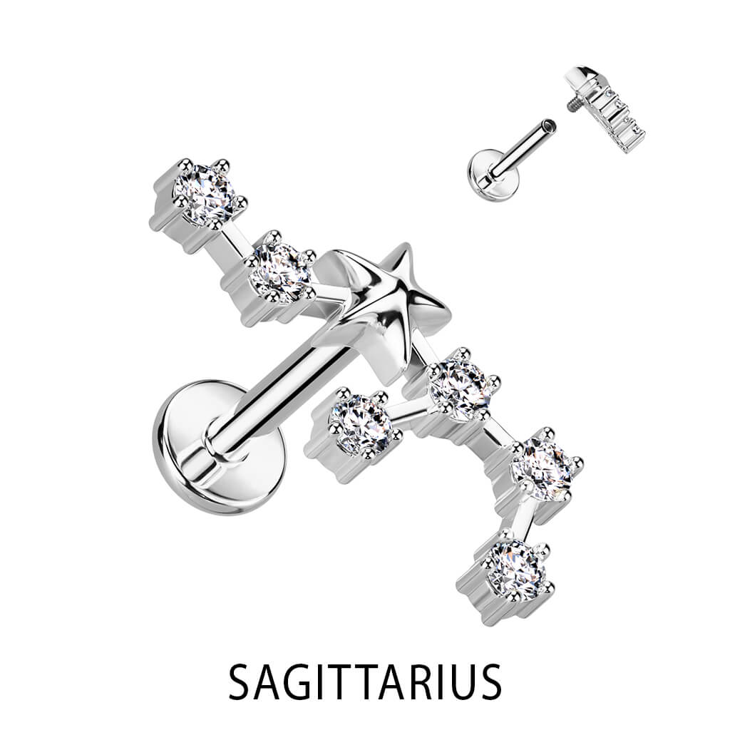 Labret znak zodiaku cyrkonia srebrny gwint wewnętrzny - Image 9