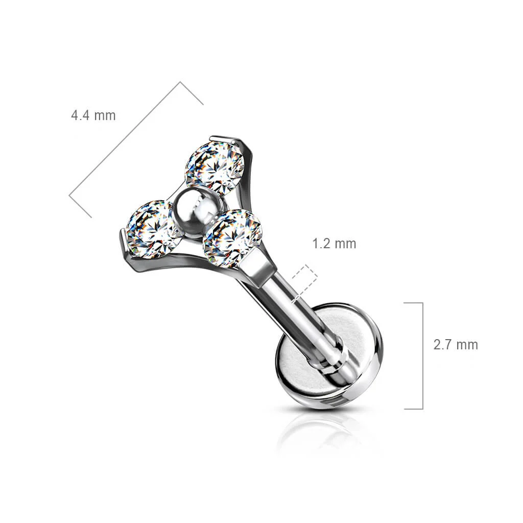 Labret trójkąt cyrkonia srebrny gwint wewnętrzny - Image 2