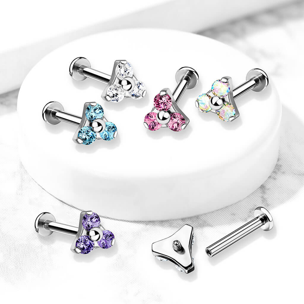 Labret trójkąt cyrkonia srebrny gwint wewnętrzny - Image 5
