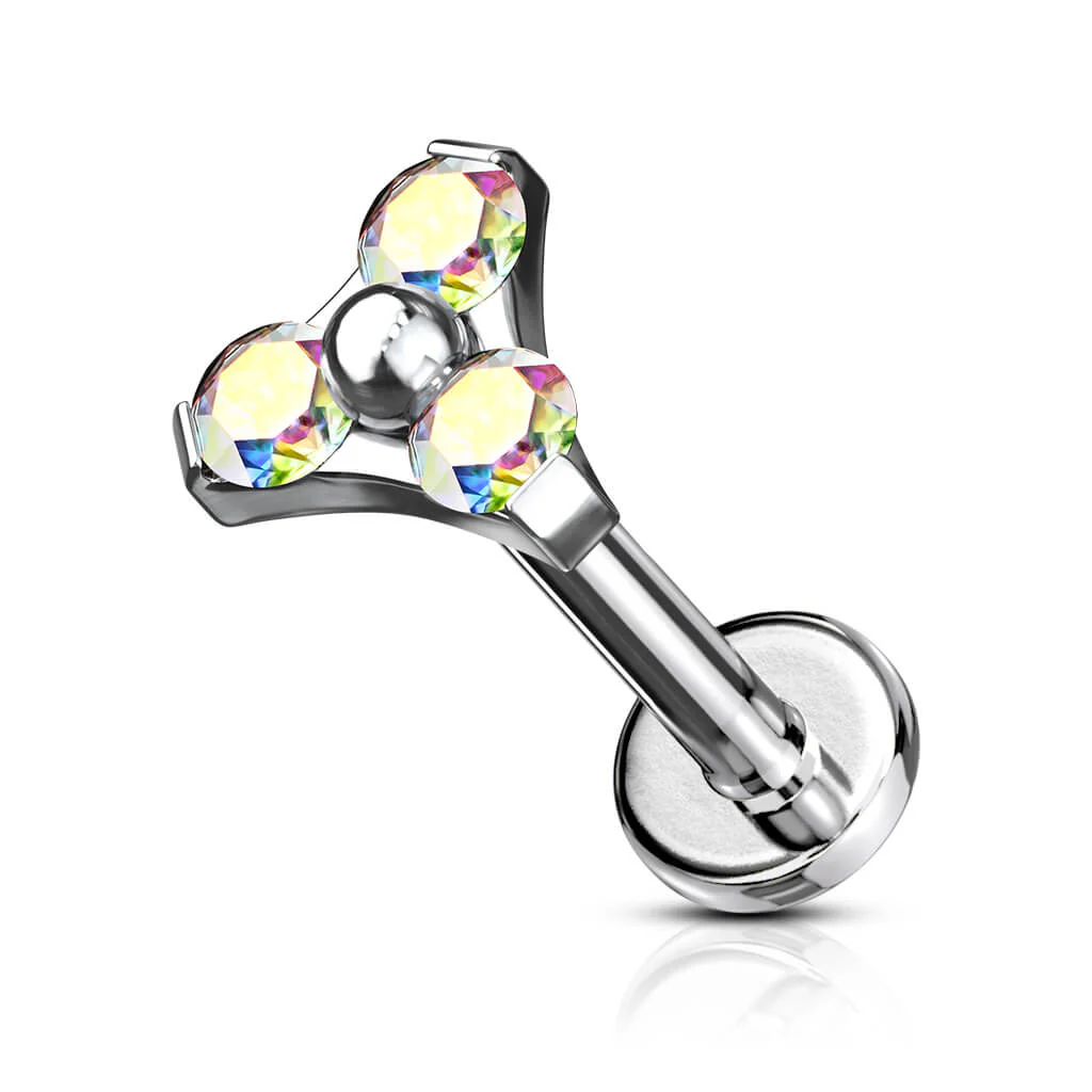 Labret trójkąt cyrkonia srebrny gwint wewnętrzny - Image 6