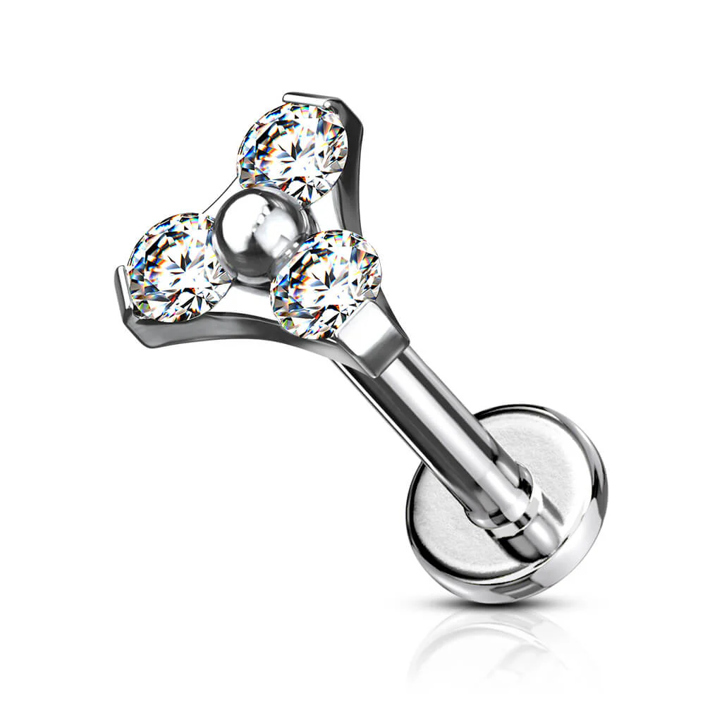 Labret trójkąt cyrkonia srebrny gwint wewnętrzny - Image 7