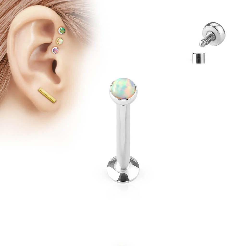 Labret opal płaski srebrny gwint wewnętrzny - Image 2