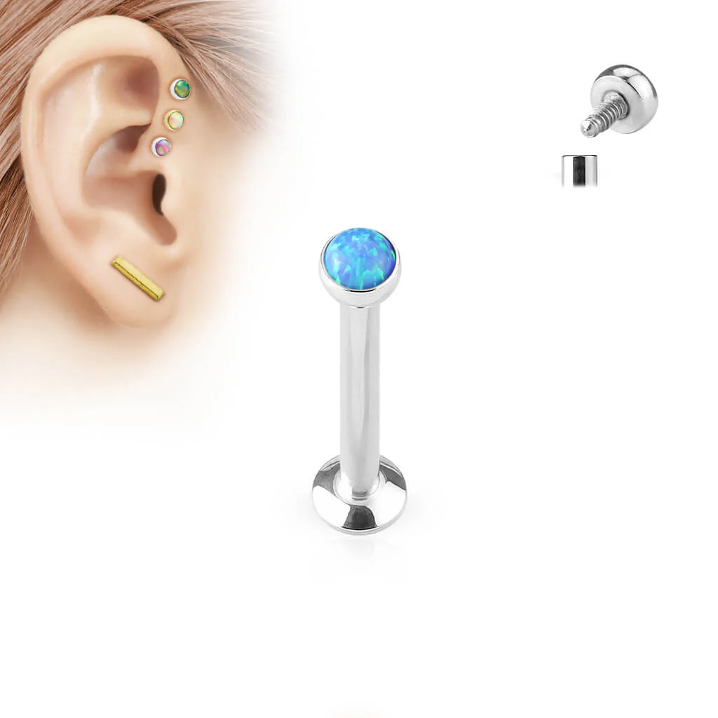 Labret opal płaski srebrny gwint wewnętrzny - Image 3