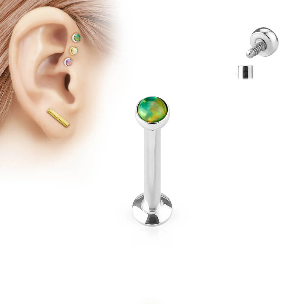 Labret opal płaski srebrny gwint wewnętrzny - Image 5