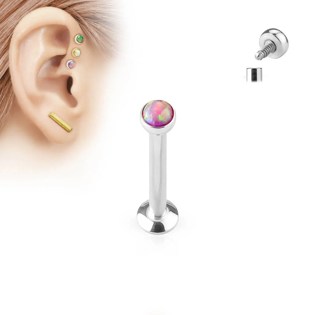 Labret opal płaski srebrny gwint wewnętrzny - Image 6