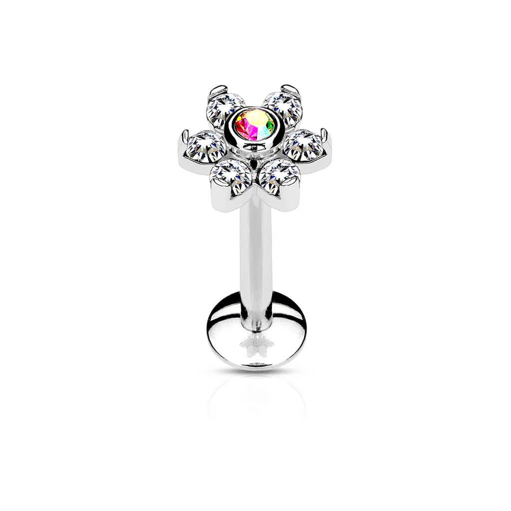 Labret cyrkonia kwiatek srebrny gwint wewnętrzny - Image 3