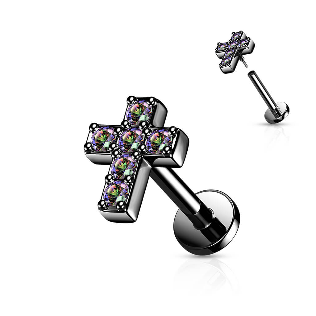 Labret krzyż cyrkonia gwint wewnętrzny - Image 5
