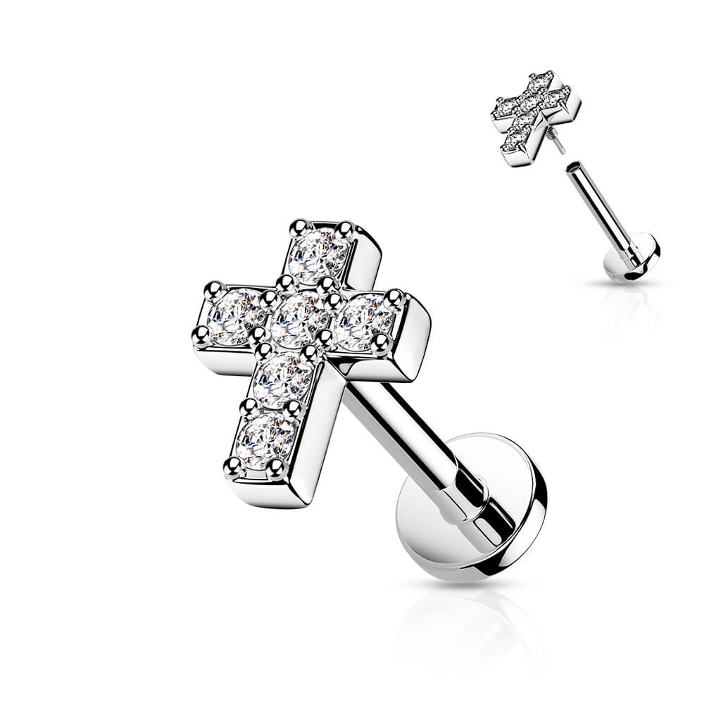 Labret krzyż cyrkonia gwint wewnętrzny - Image 7