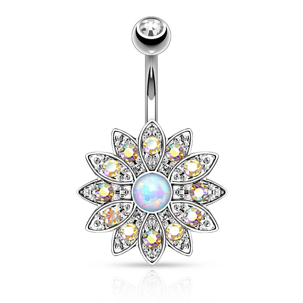Kolczyk do pępka kwiatek cyrkonia opal - Image 2