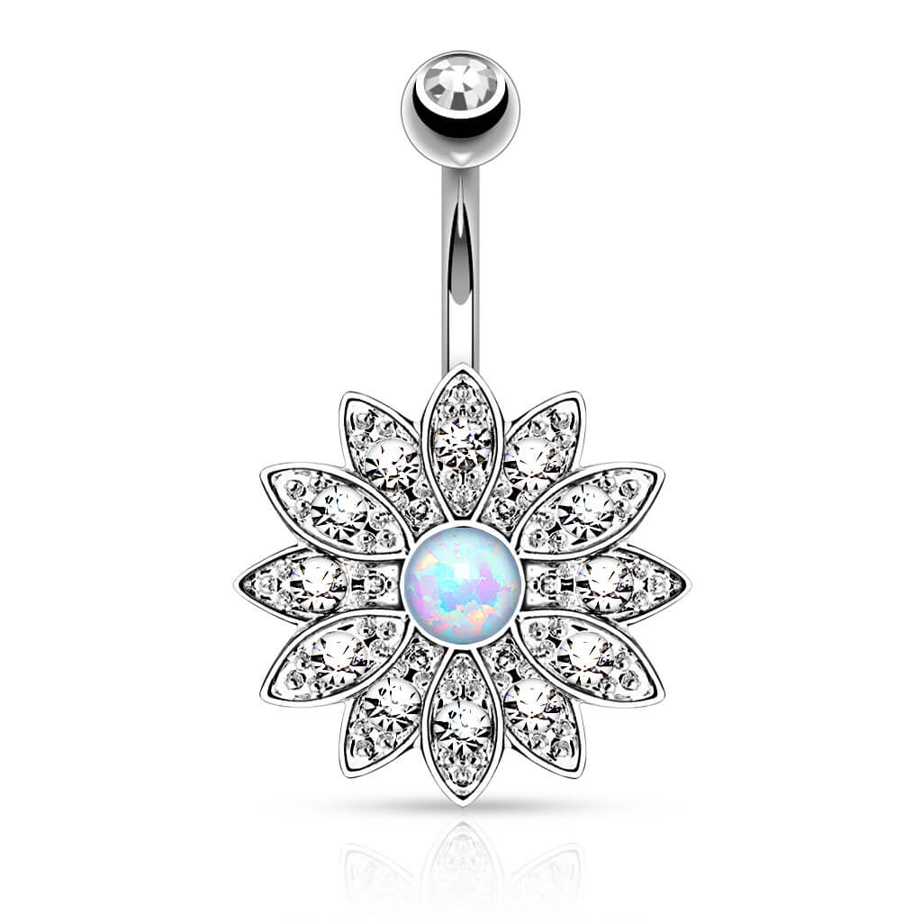 Kolczyk do pępka kwiatek cyrkonia opal - Image 3