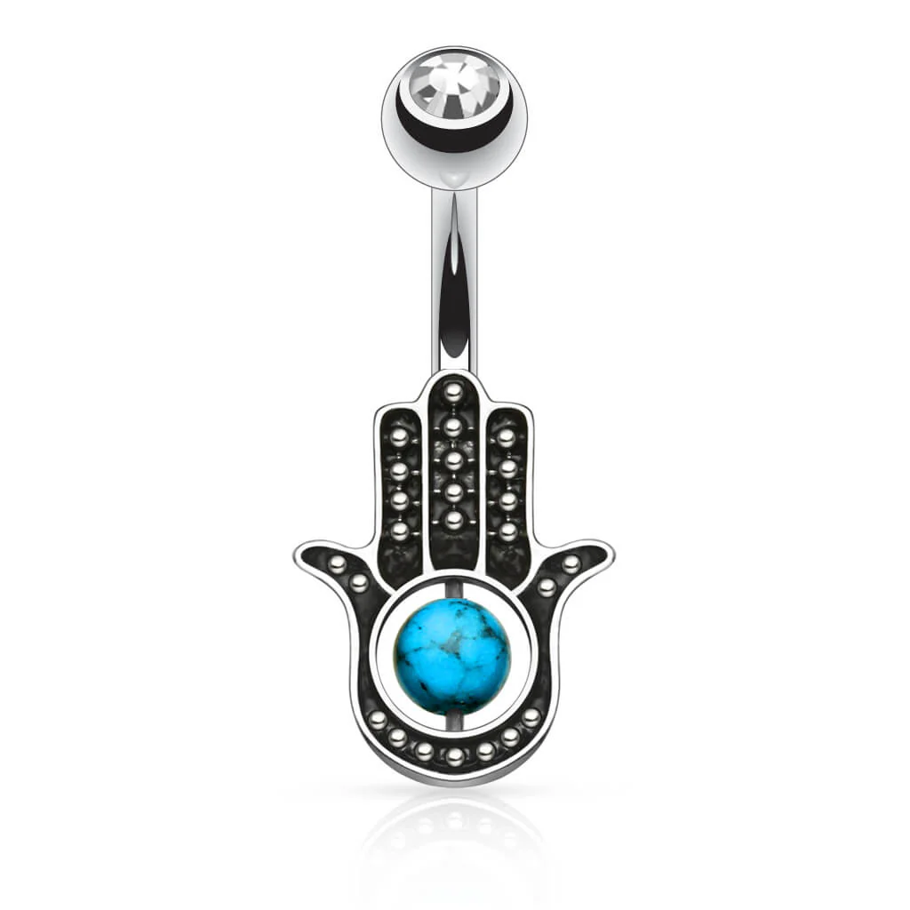 Kolczyk do pępka hamsa turkusowa cyrkonia - Image 2