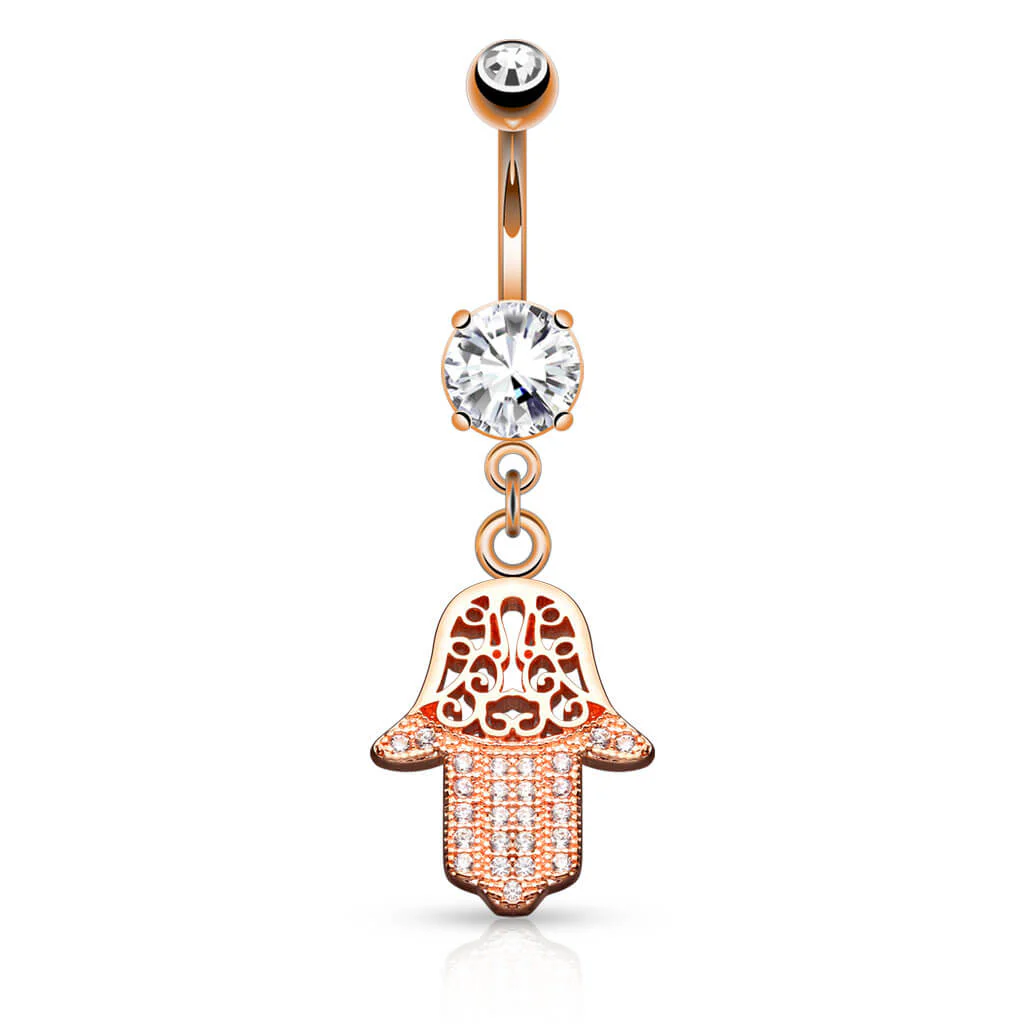Kolczyk do pępka zawieszka hamsa cyrkonia - Image 3