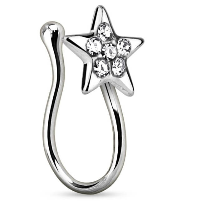 Fake piercing do nosa gwiazdka cyrkonia kolczyk rozginany - Image 4
