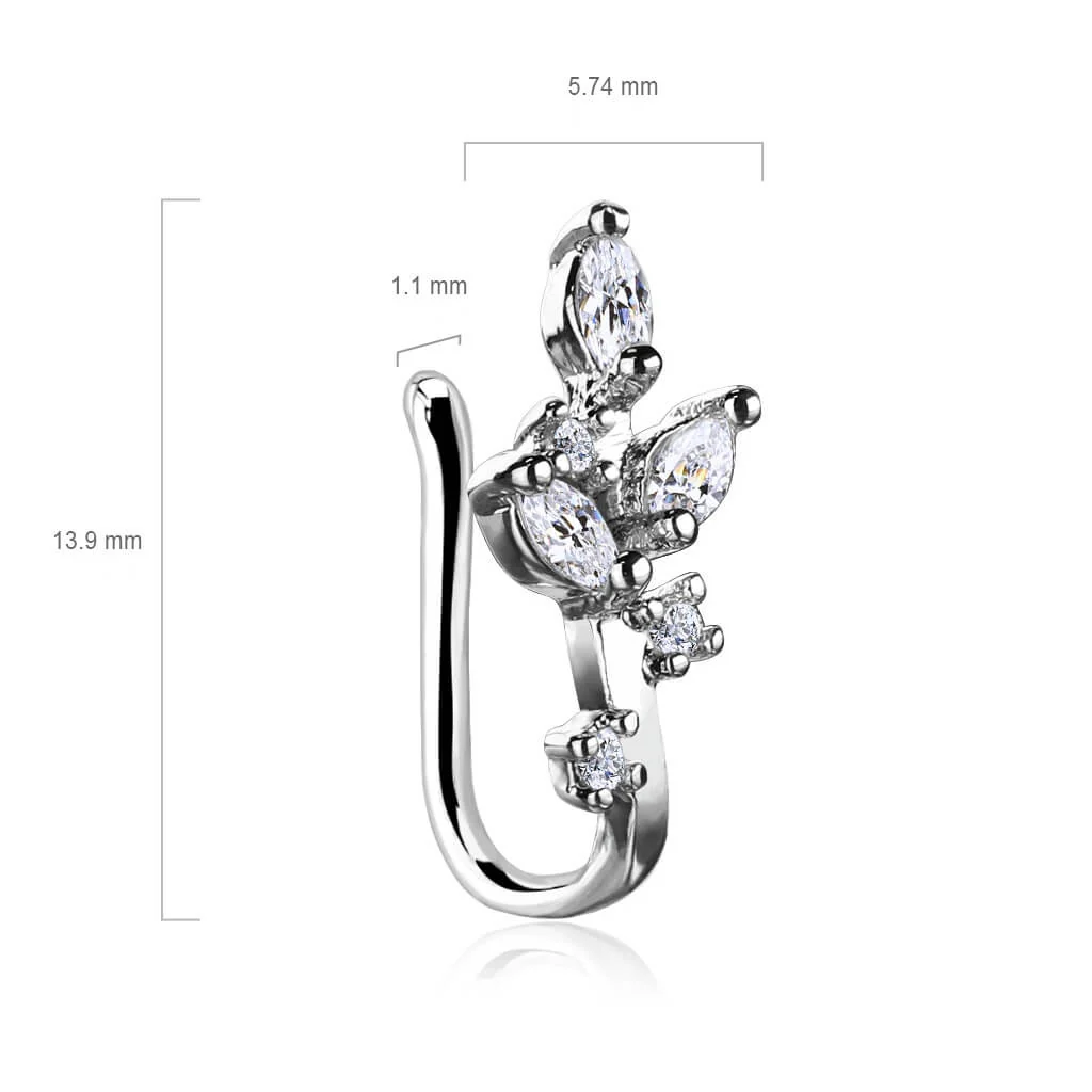 Fake piercing do nosa liście cyrkonia srebrny kolczyk rozginany - Image 2