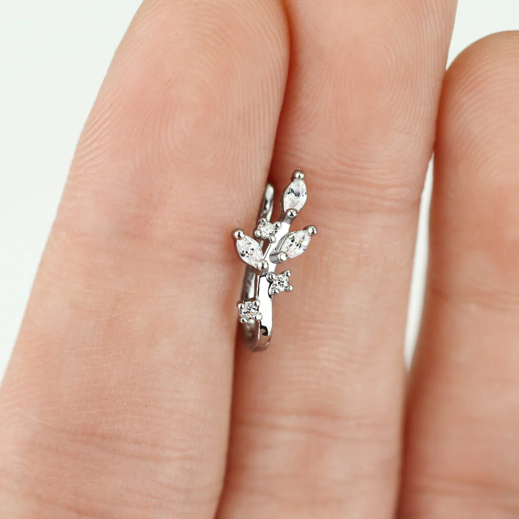 Fake piercing do nosa liście cyrkonia srebrny kolczyk rozginany - Image 3