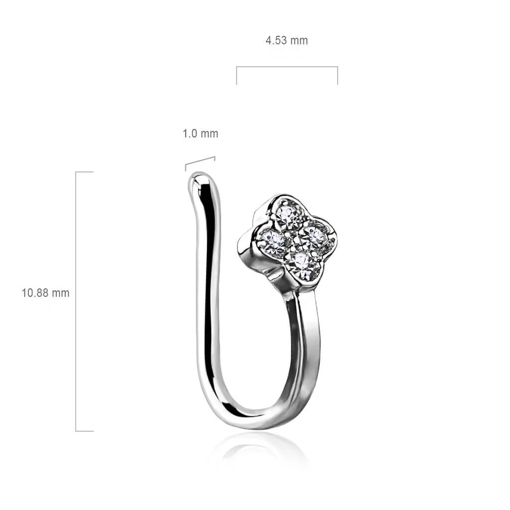 Fake piercing do nosa kwiatek cyrkonia srebrny kolczyk rozginany - Image 2