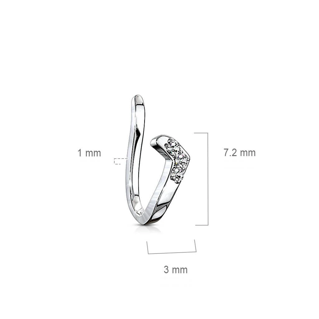 Fake piercing do nosa pasek cyrkonia srebrny kolczyk rozginany - Image 2