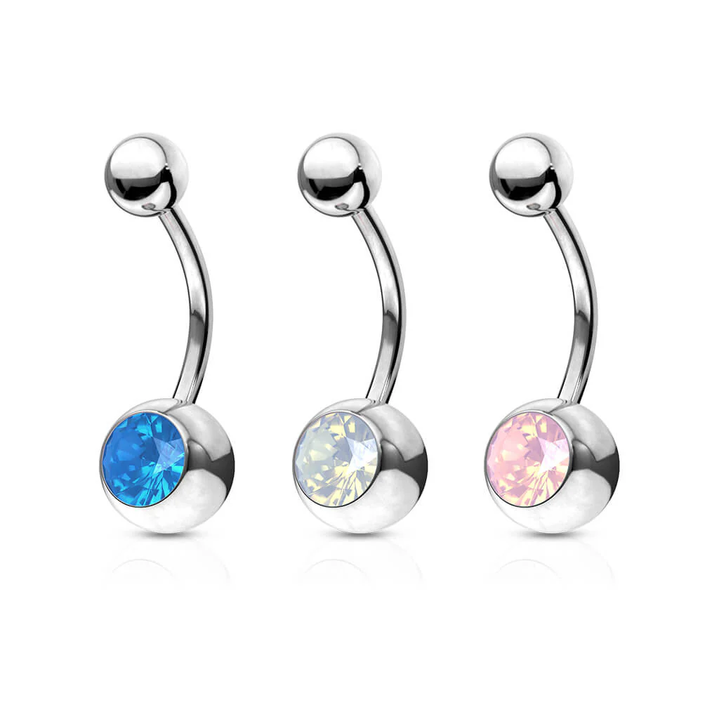Kolczyk do pępka opal w oprawie bezel srebrny - Image 3