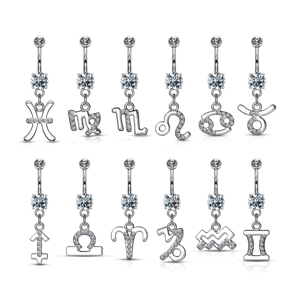 Kolczyk do pępka znak zodiaku zawieszka cyrkonia srebrny - Image 2