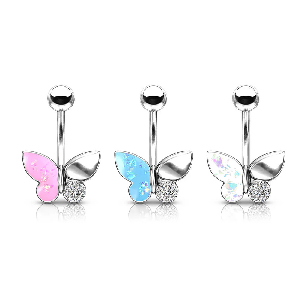 Kolczyk do pępka motyl cyrkonia opal srebrny - Image 3