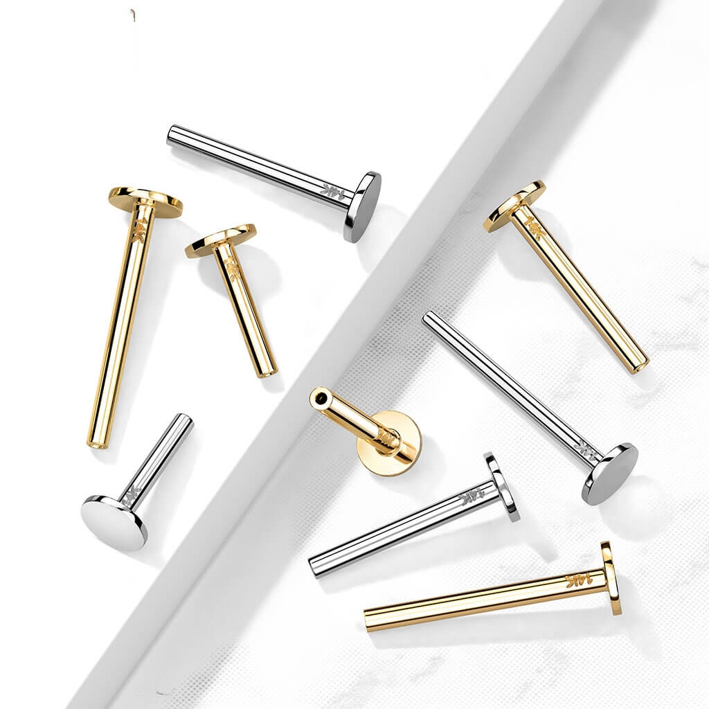 Złoto 585 pręcik labret z płaską podstawą push-in - Image 2
